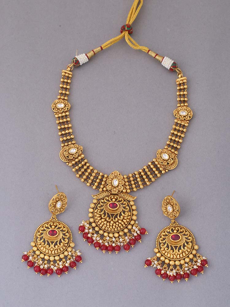 Ruby Tulsi Temple Jewellery Set