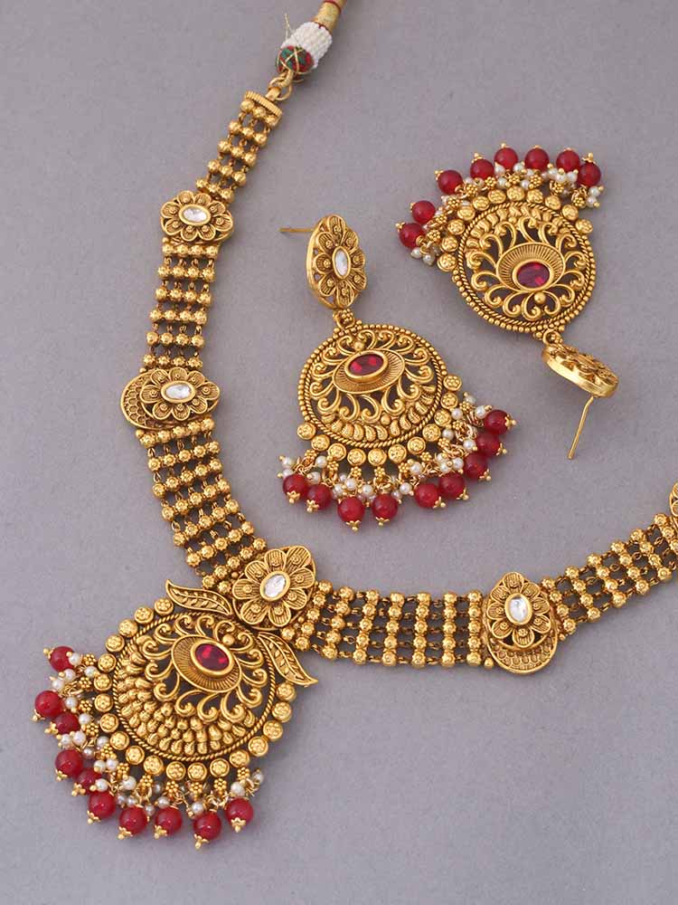 Ruby Tulsi Temple Jewellery Set