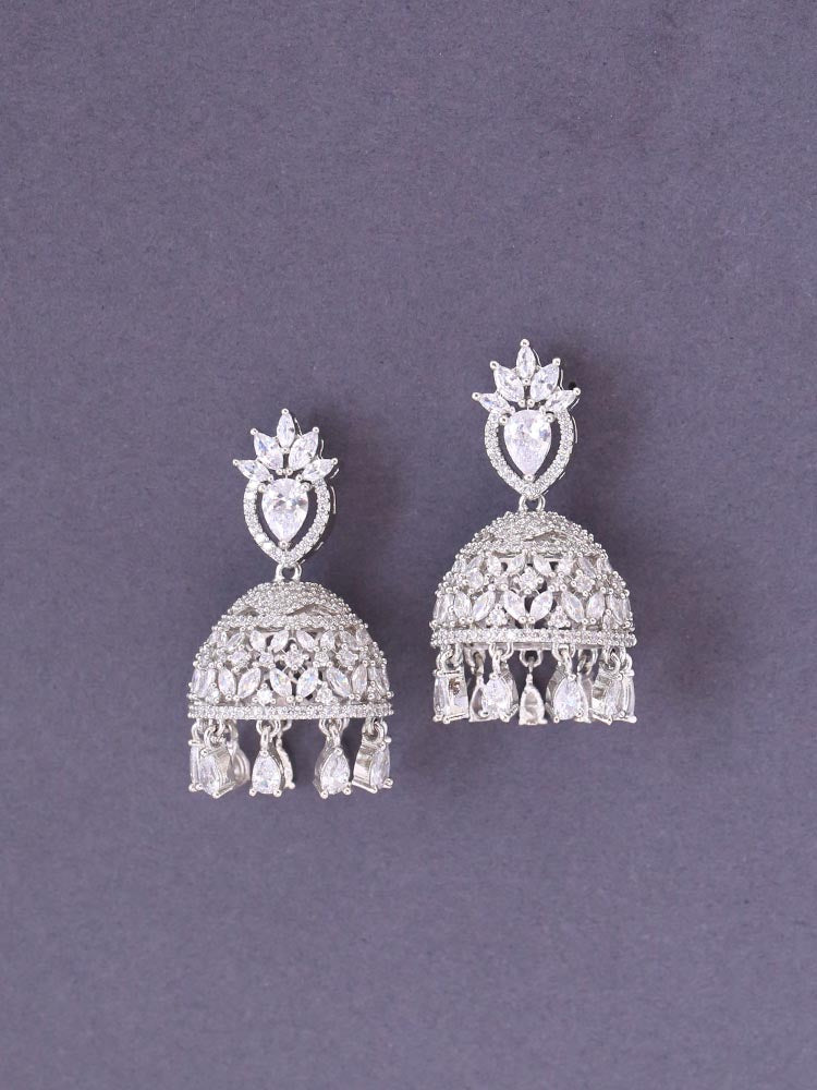 Silver Arlet Zirconia Jhumkis