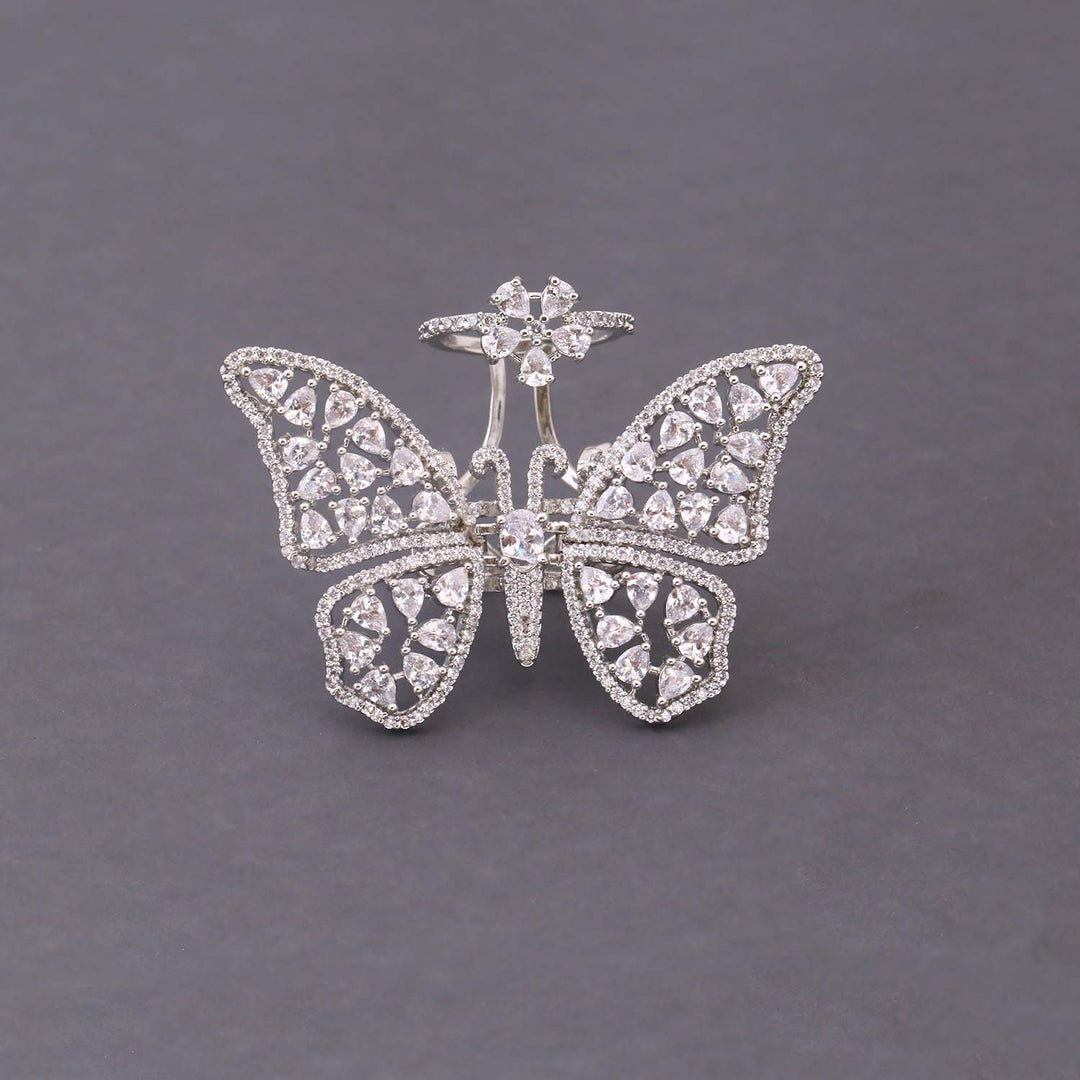 Silver Butterfly Zirconia Ring