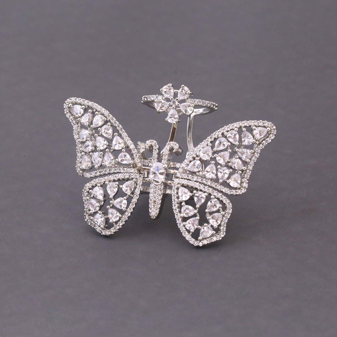 Silver Butterfly Zirconia Ring
