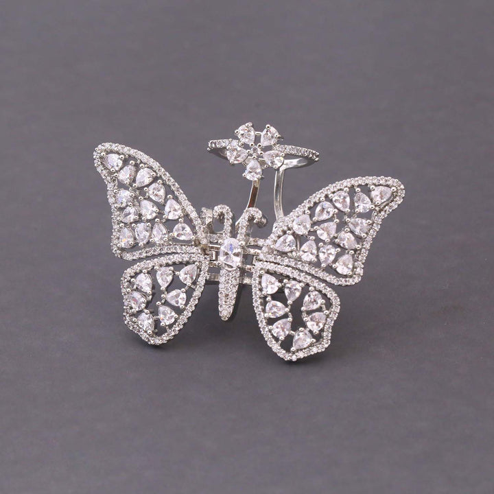 Silver Butterfly Zirconia Ring