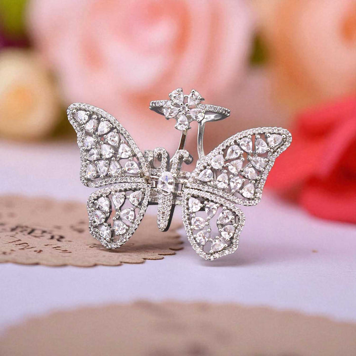 Silver Butterfly Zirconia Ring