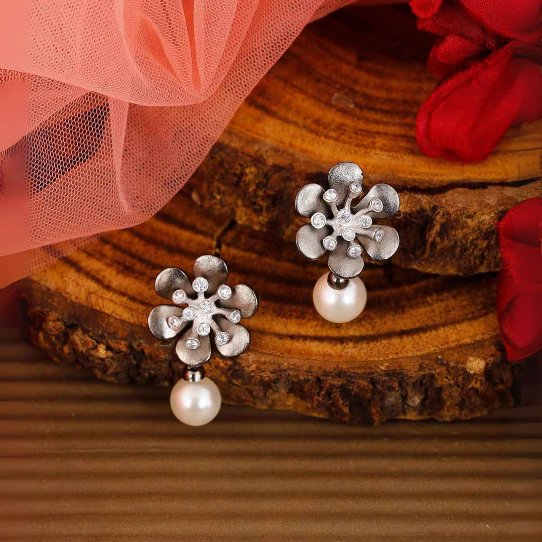 Silver Crocus Zirconia Earrings