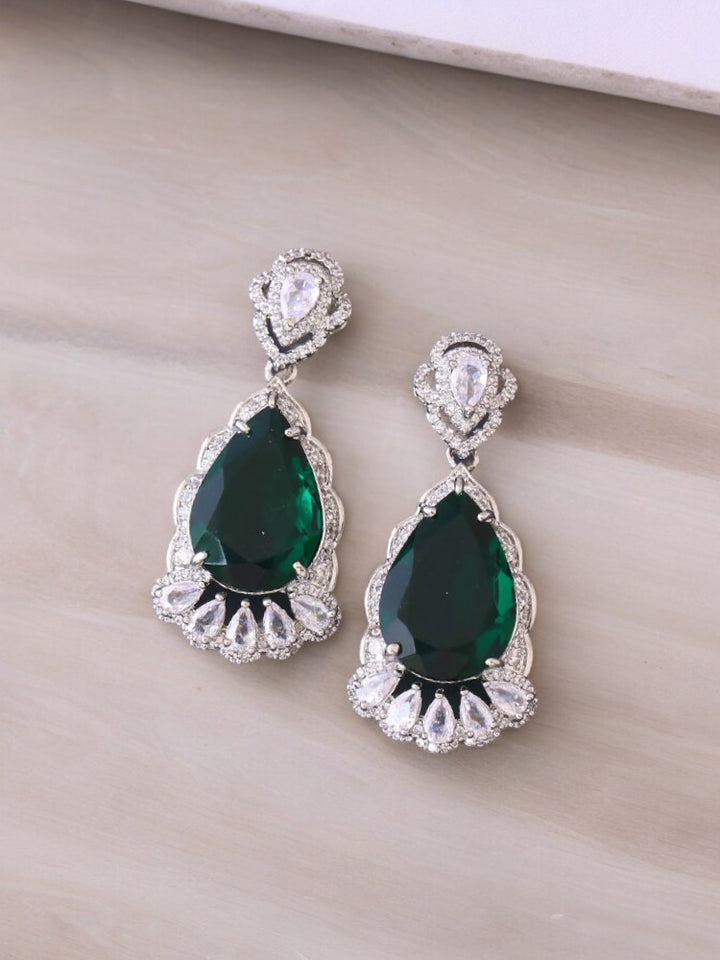 Silver Emerald Albana Zirconia Danglers