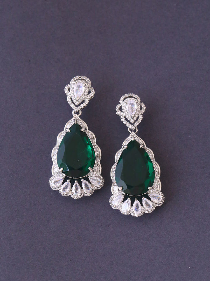 Silver Emerald Albana Zirconia Danglers