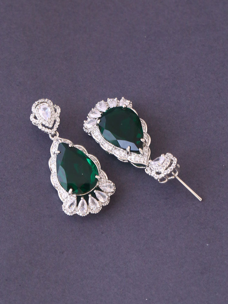 Silver Emerald Albana Zirconia Danglers