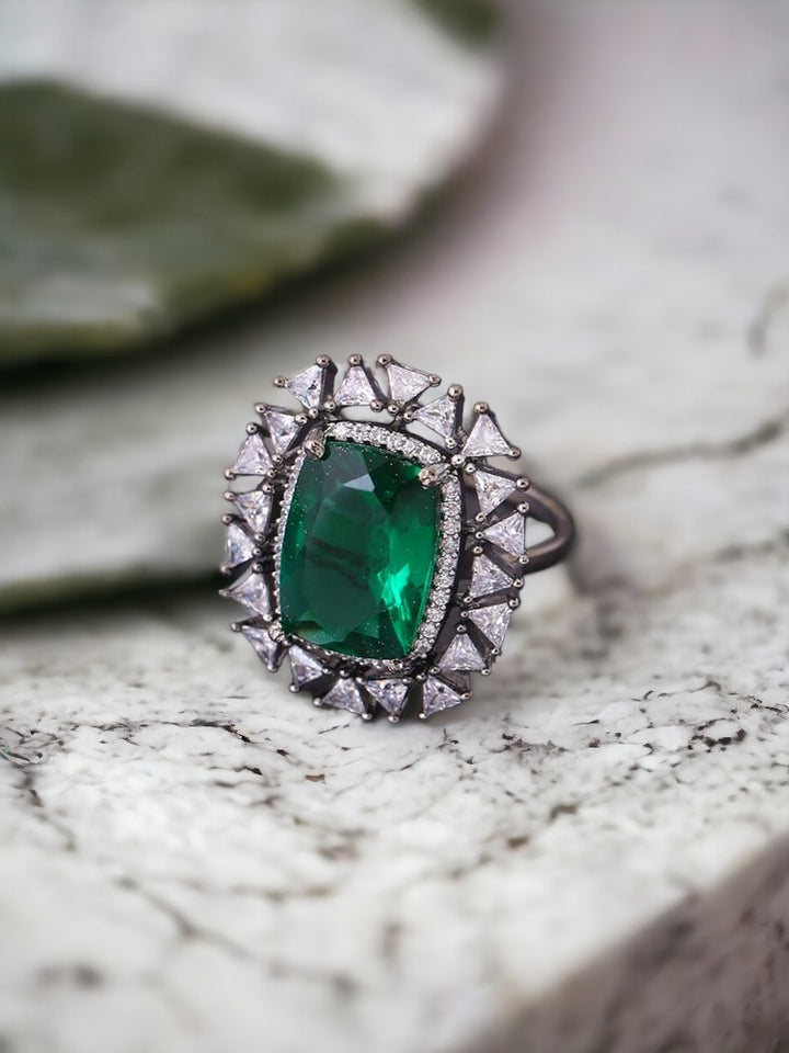 Silver Emerald Elise Zirconia Ring