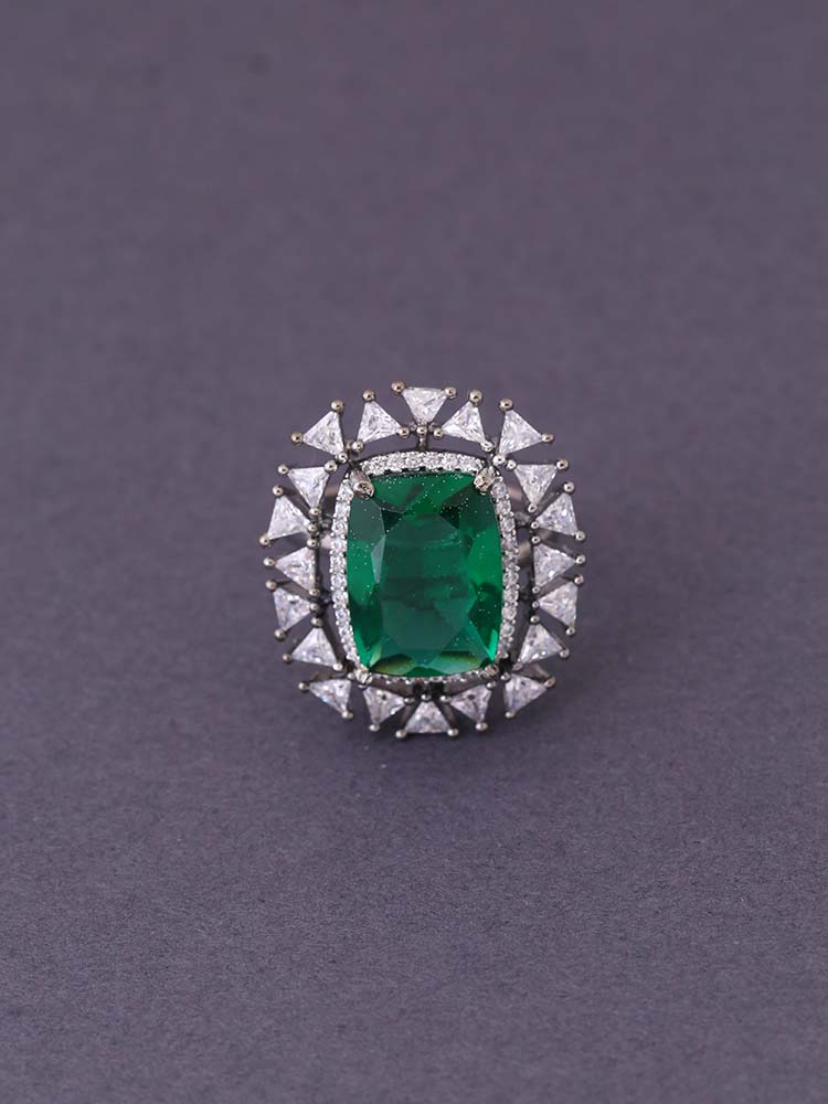 Silver Emerald Elise Zirconia Ring
