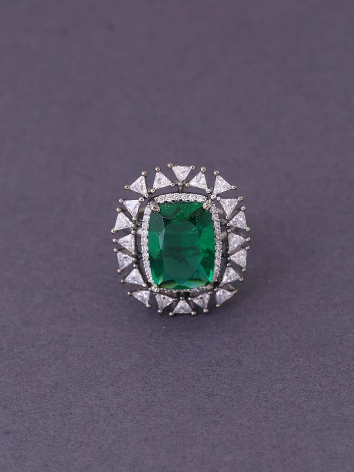 Silver Emerald Elise Zirconia Ring