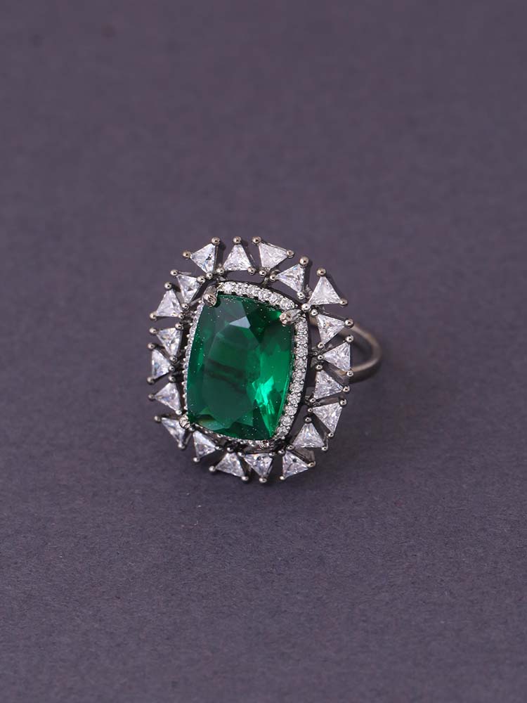 Silver Emerald Elise Zirconia Ring