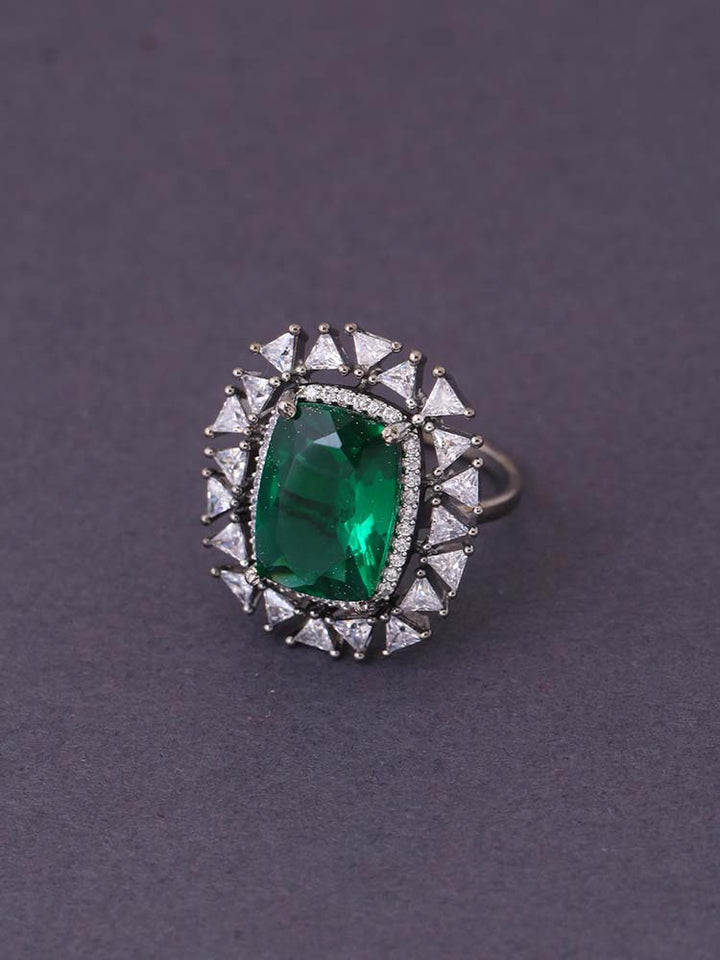 Silver Emerald Elise Zirconia Ring