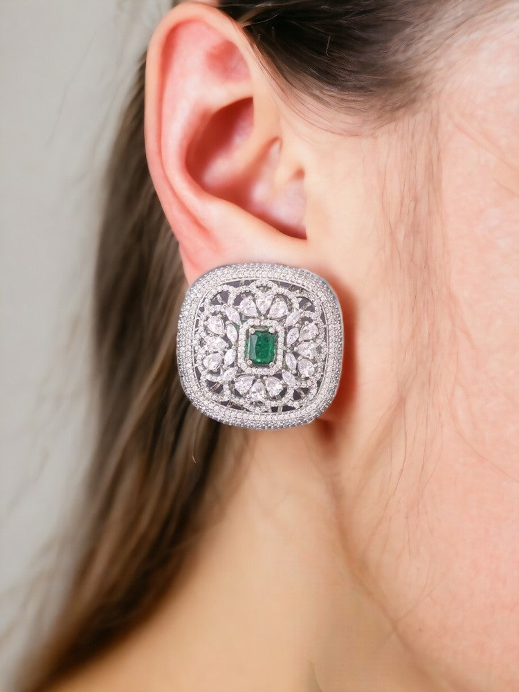 Silver Emerald Julie Zirconia Studs