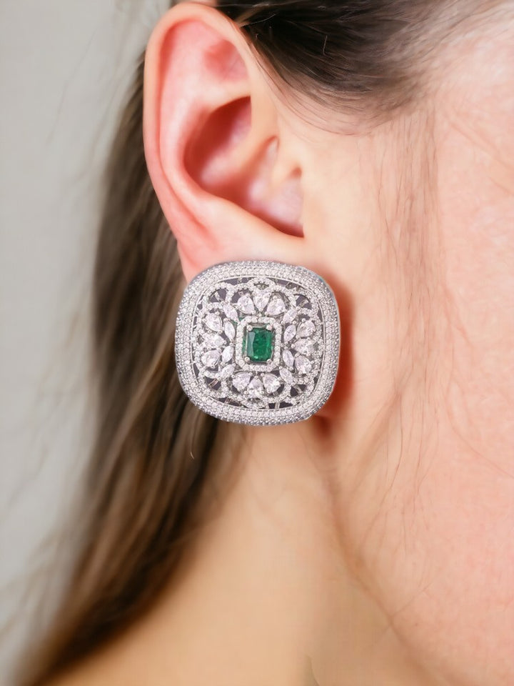 Silver Emerald Julie Zirconia Studs