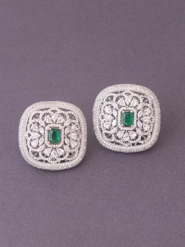 Silver Emerald Julie Zirconia Studs