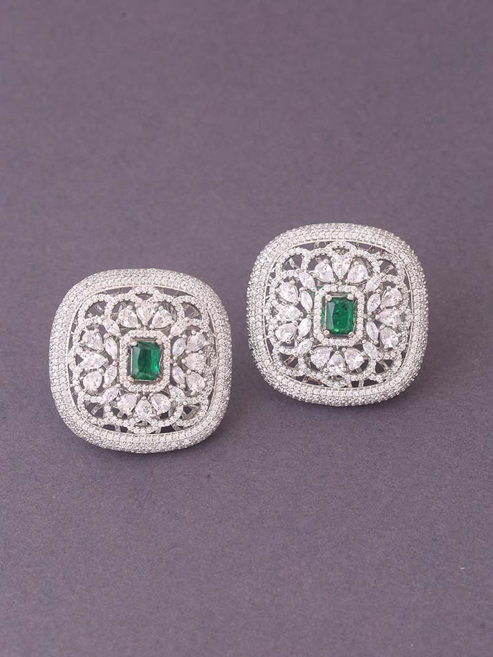 Silver Emerald Julie Zirconia Studs