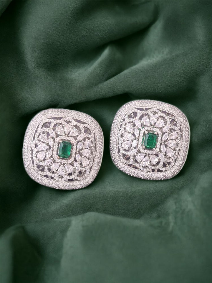 Silver Emerald Julie Zirconia Studs