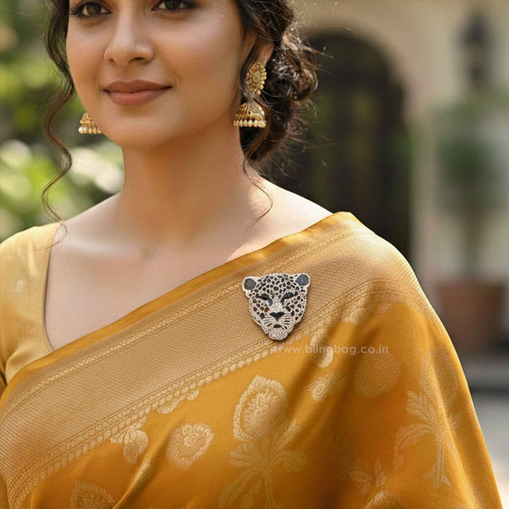 Silver Leopard Brooch