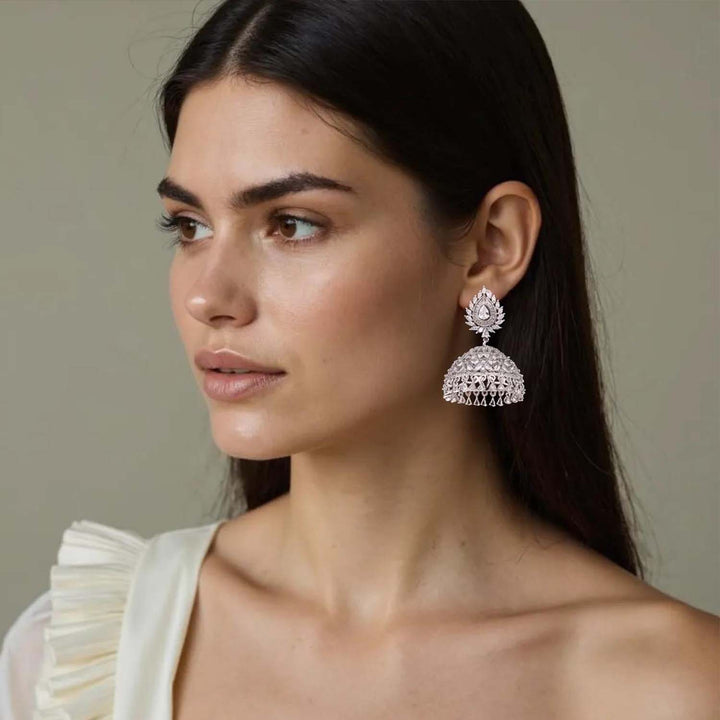 Silver Malavi Zirconia Jhumkis