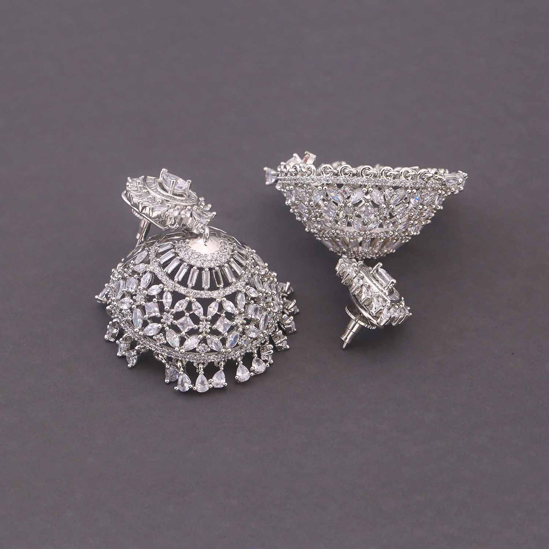 Silver Malavi Zirconia Jhumkis