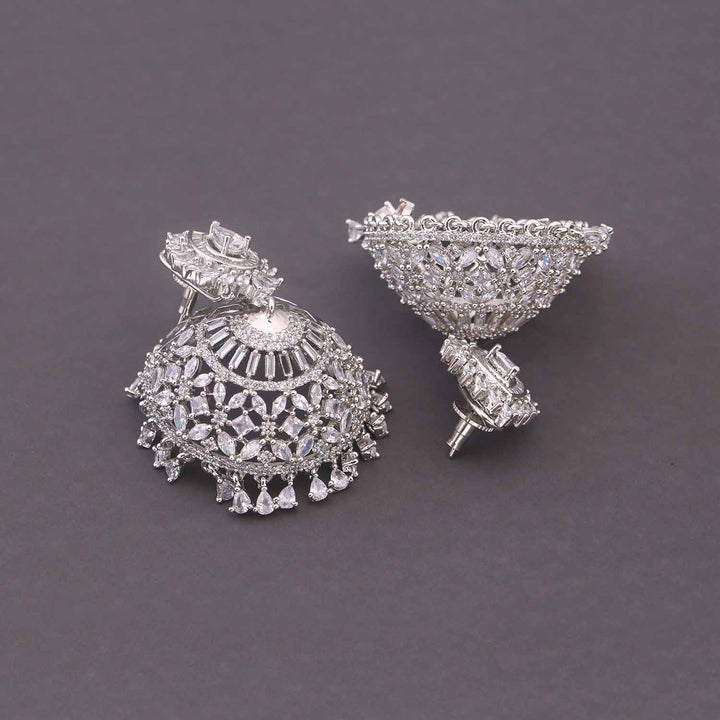Silver Malavi Zirconia Jhumkis