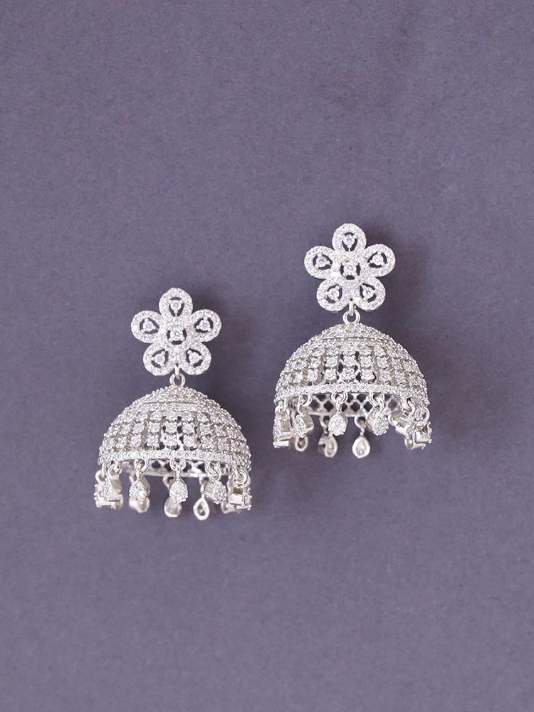 Silver Neriah Zirconia Jhumkis