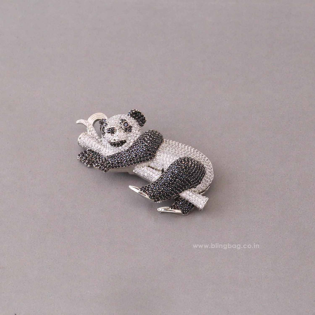 Silver Panda Brooch