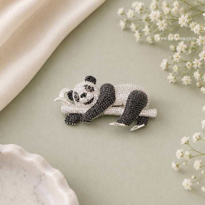 Silver Panda Brooch