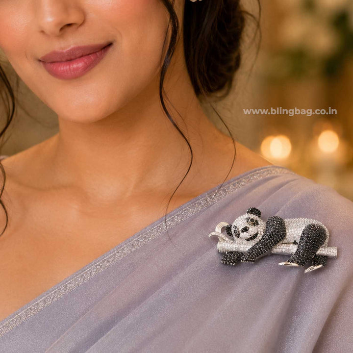 Silver Panda Brooch