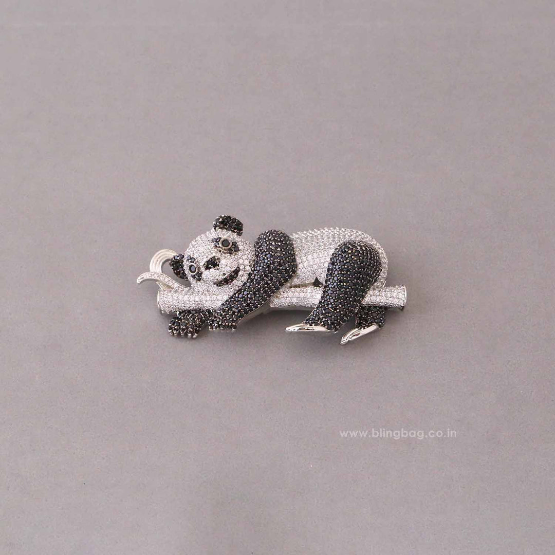 Silver Panda Brooch