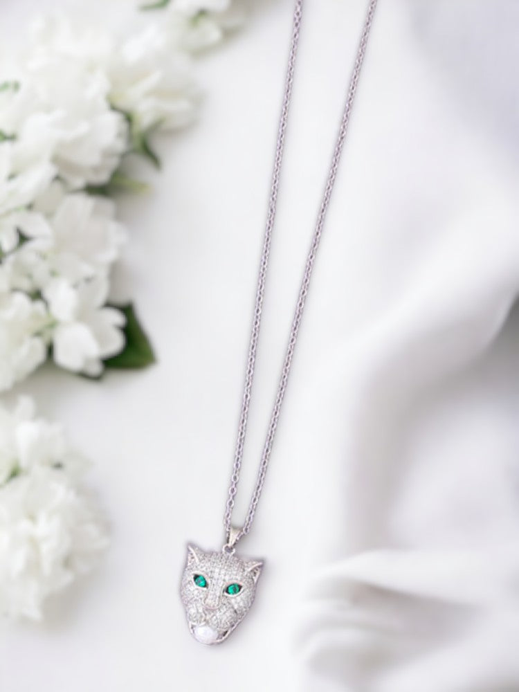 Silver Panther Pendant Necklace