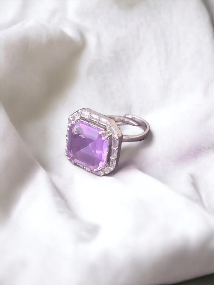Silver Purple Simi Zirconia Adjustable Ring
