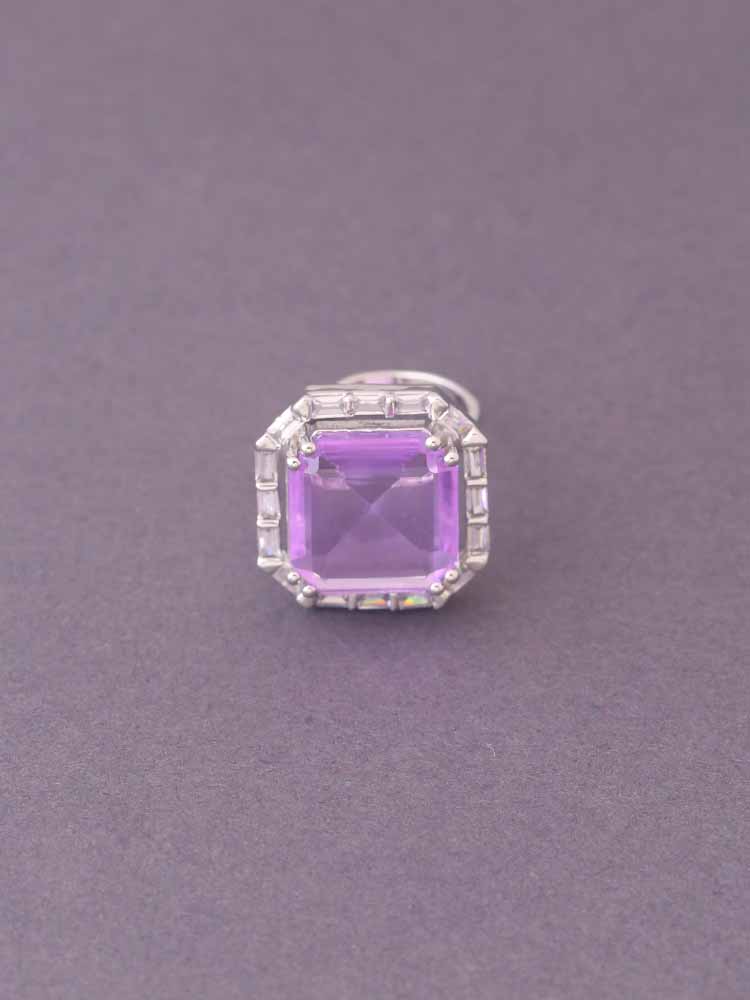 Silver Purple Simi Zirconia Adjustable Ring