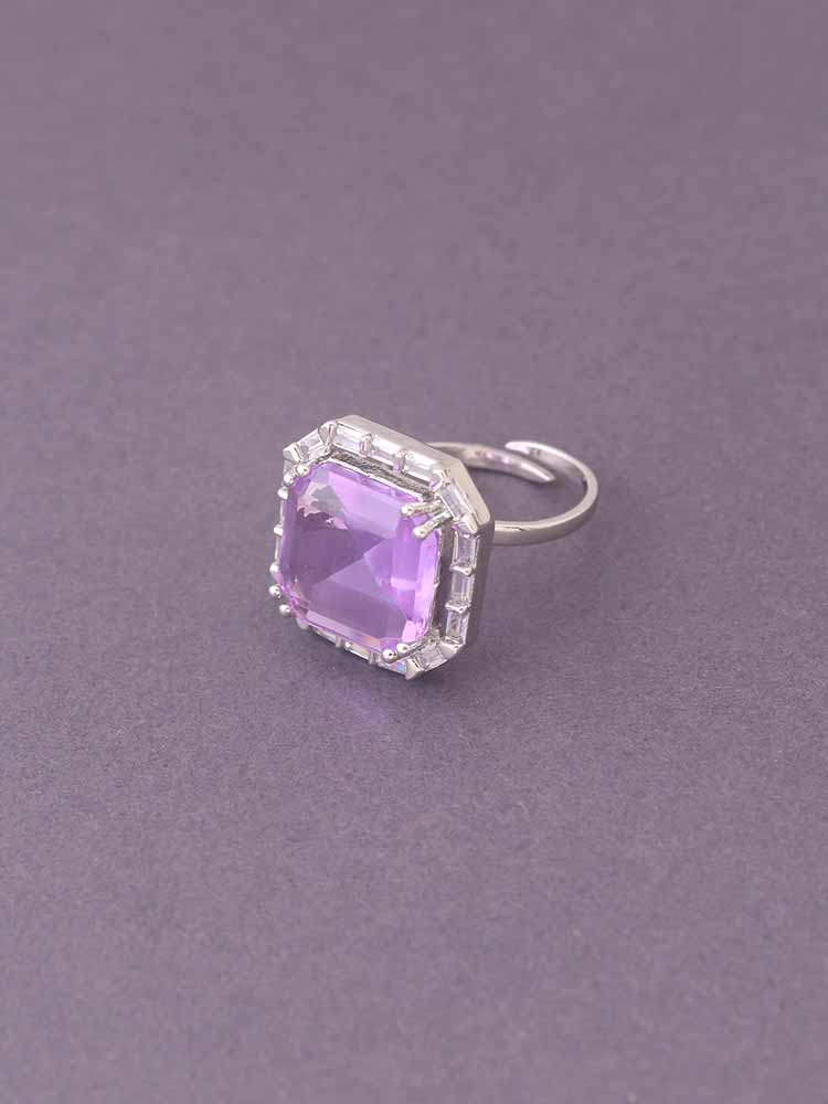 Silver Purple Simi Zirconia Adjustable Ring