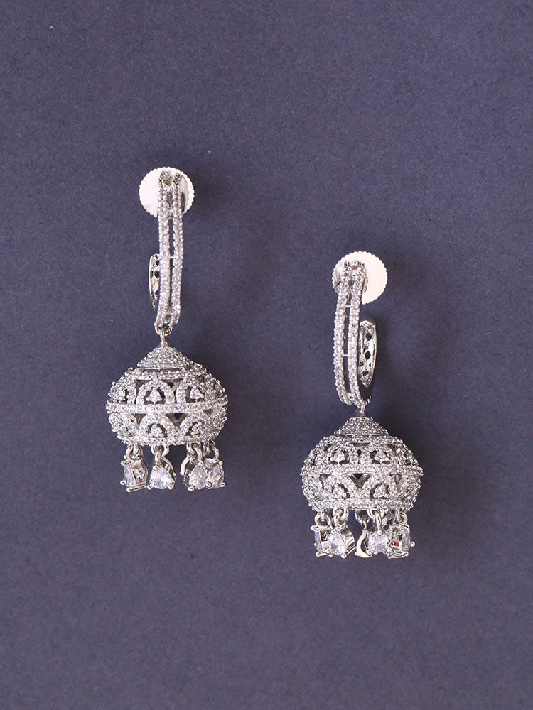 Silver Rivne Zirconia Jhumkis