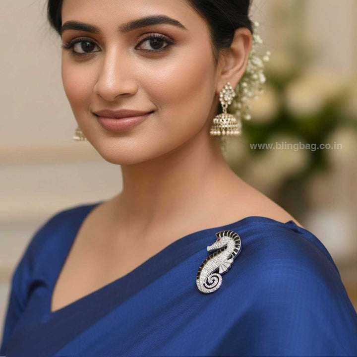 Silver Seahorse Charm Brooch