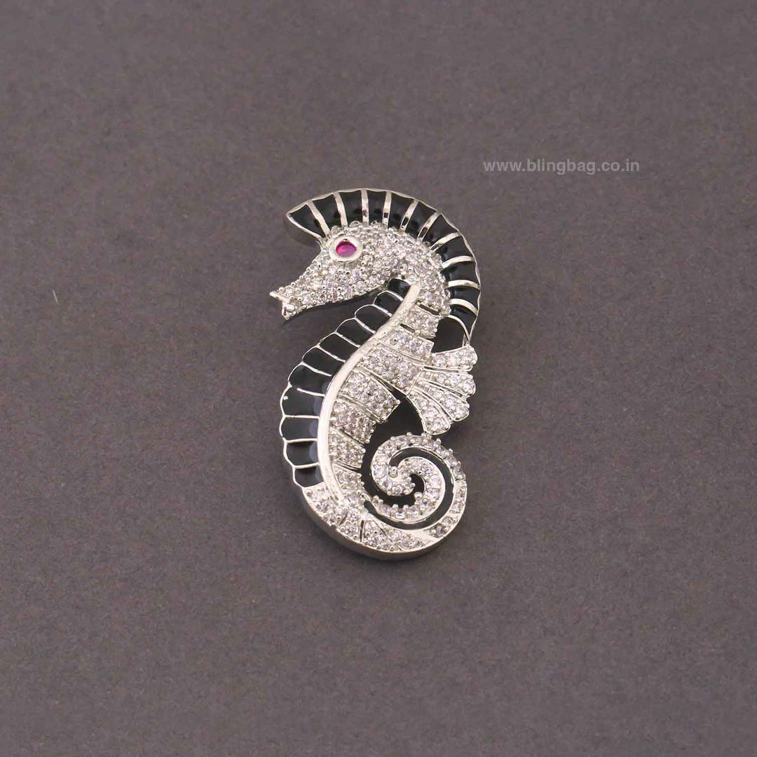 Silver Seahorse Charm Brooch