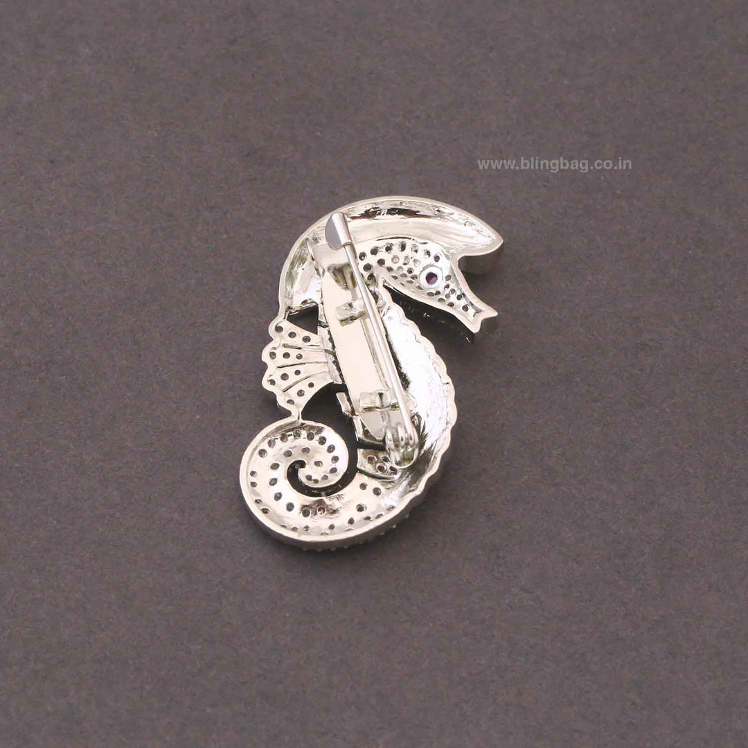Silver Seahorse Charm Brooch
