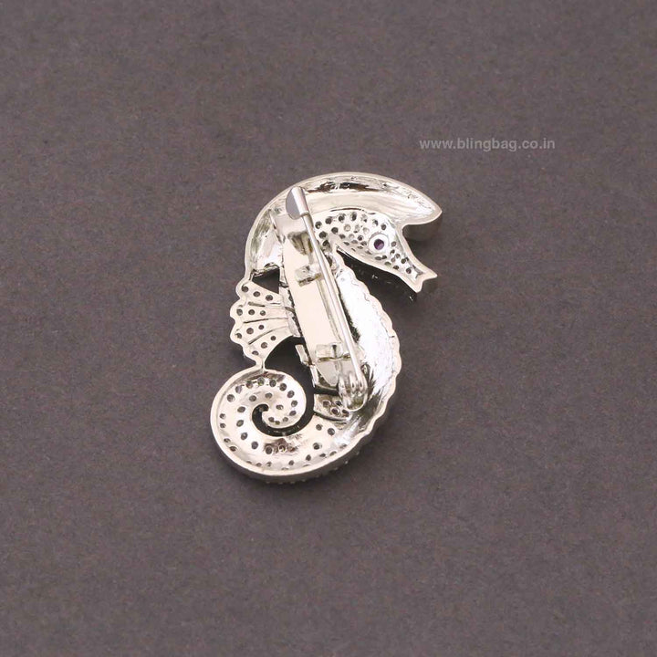Silver Seahorse Charm Brooch