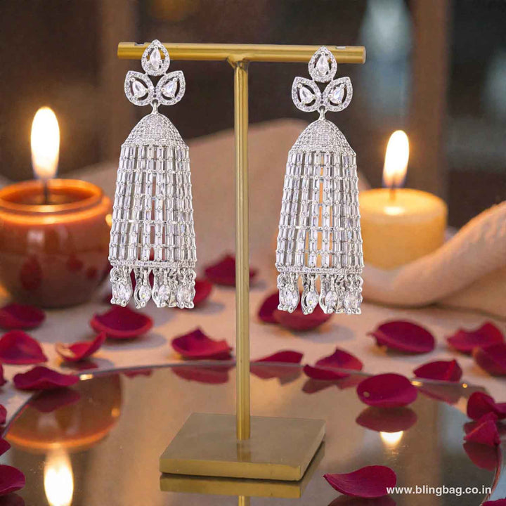 Silver Valentinae Zirconia Jhumkis
