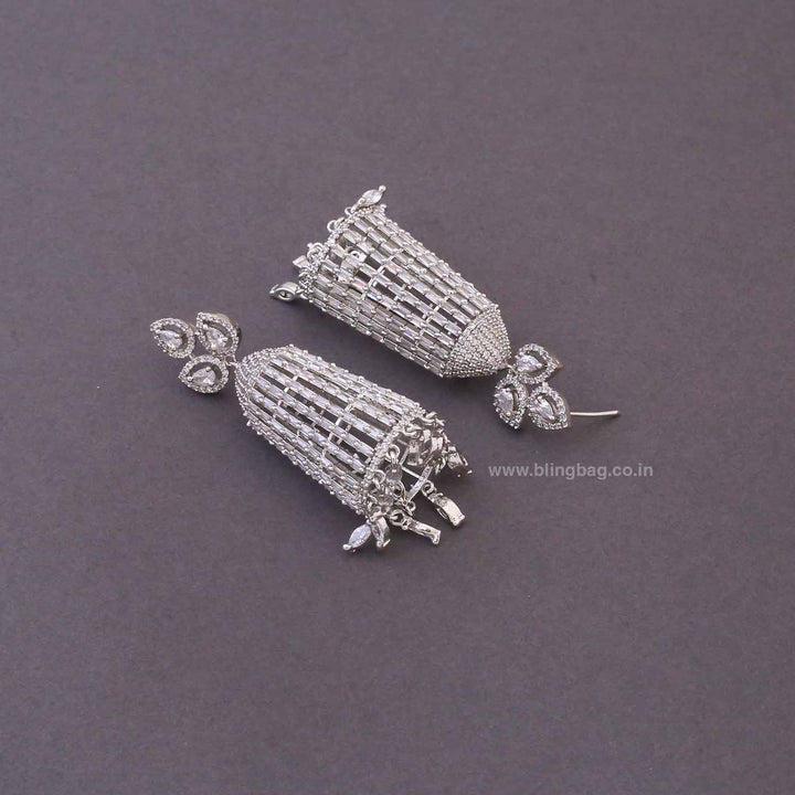 Silver Valentinae Zirconia Jhumkis