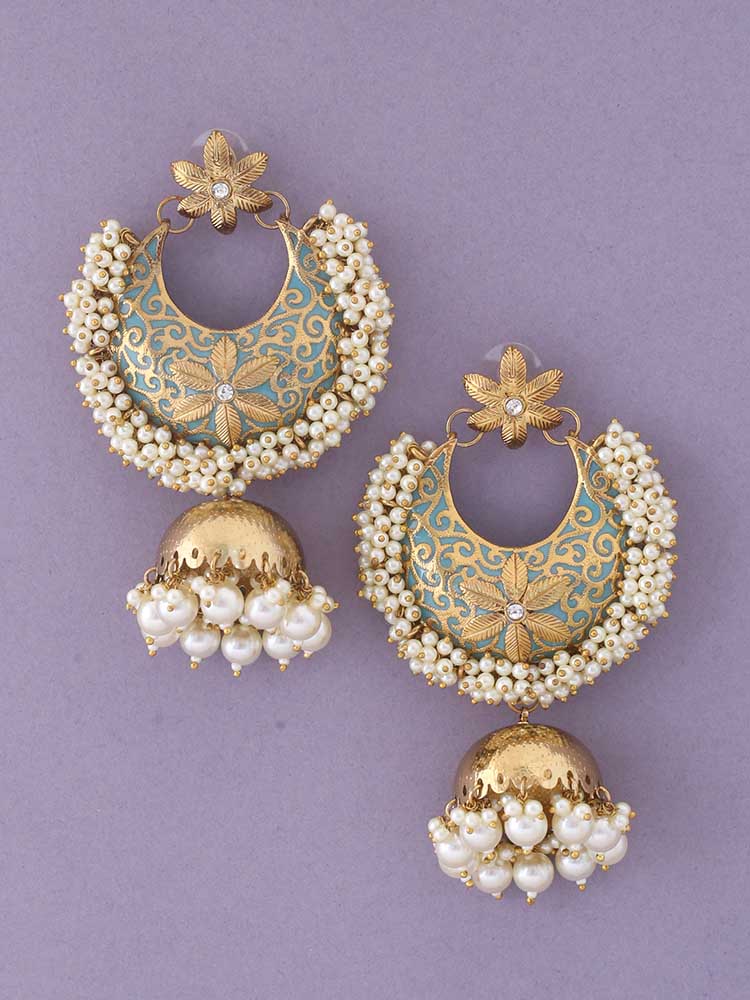 Turquoise Aakriti Ethnic Jhumkis