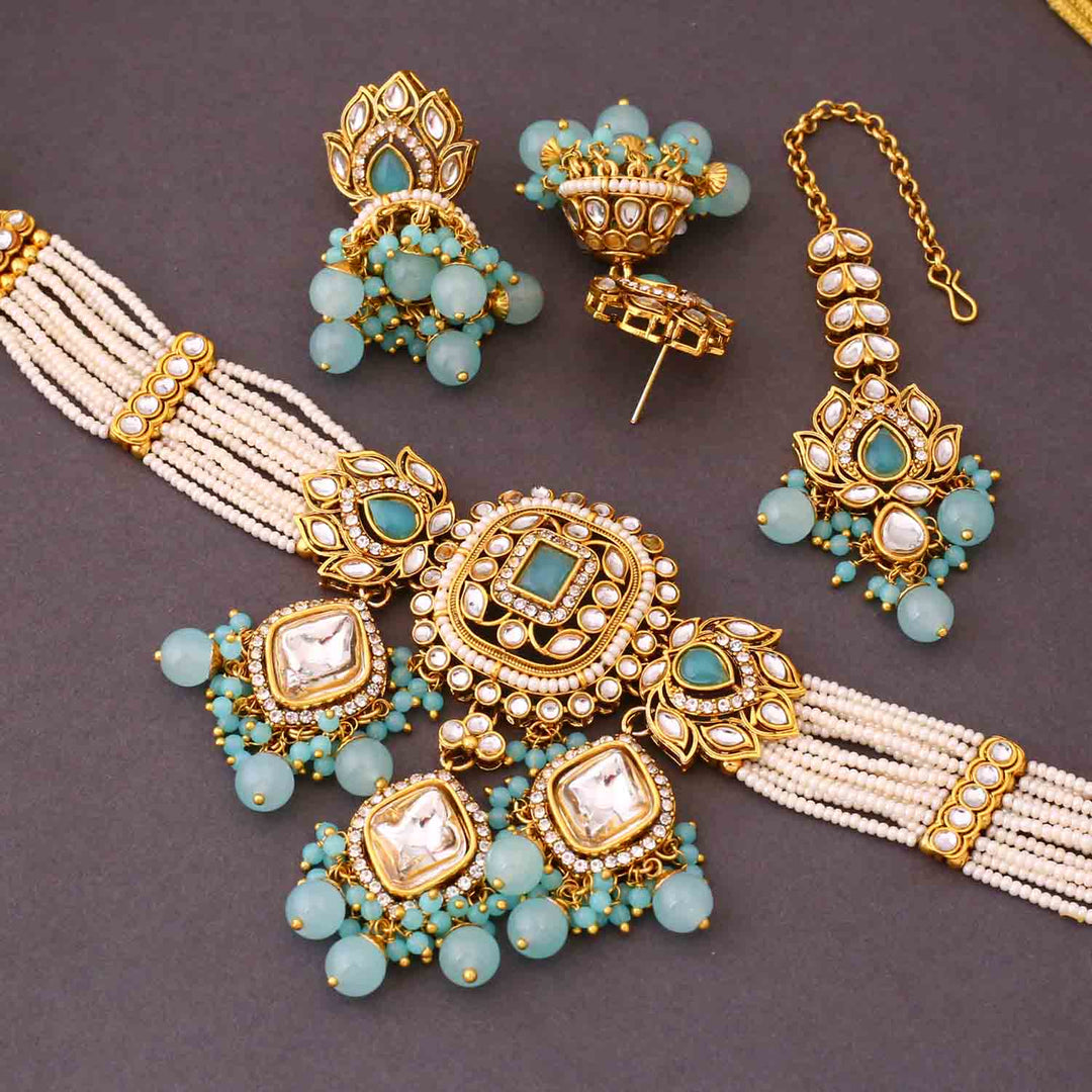 Turquoise Aashi Kundan Jewellery Set – Bling Bag1