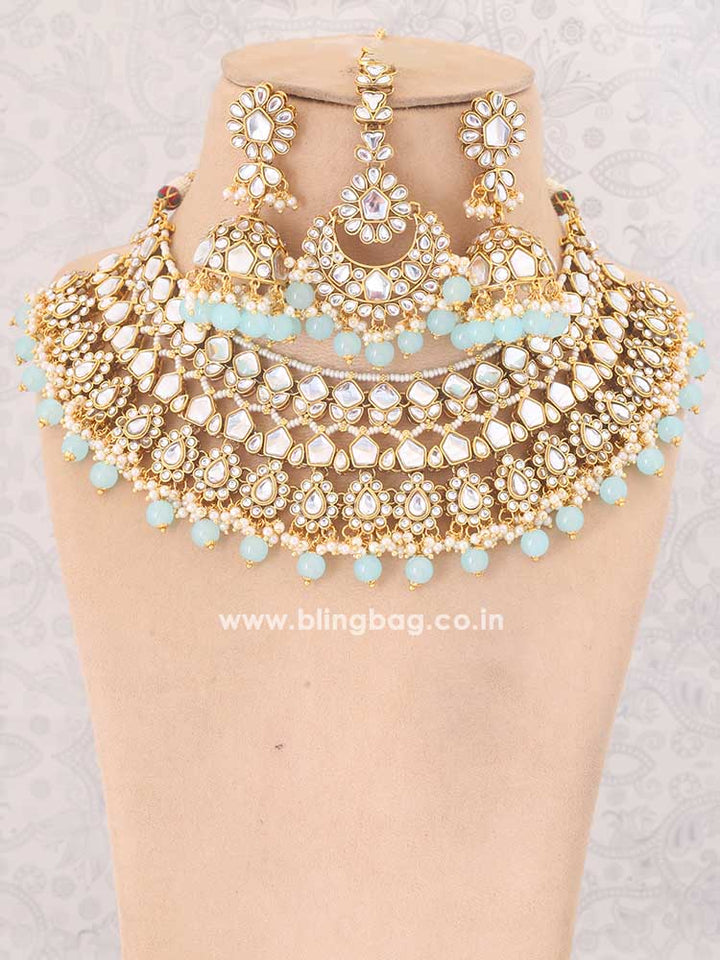 Turquoise Abhaya Kundan Jewellery Set