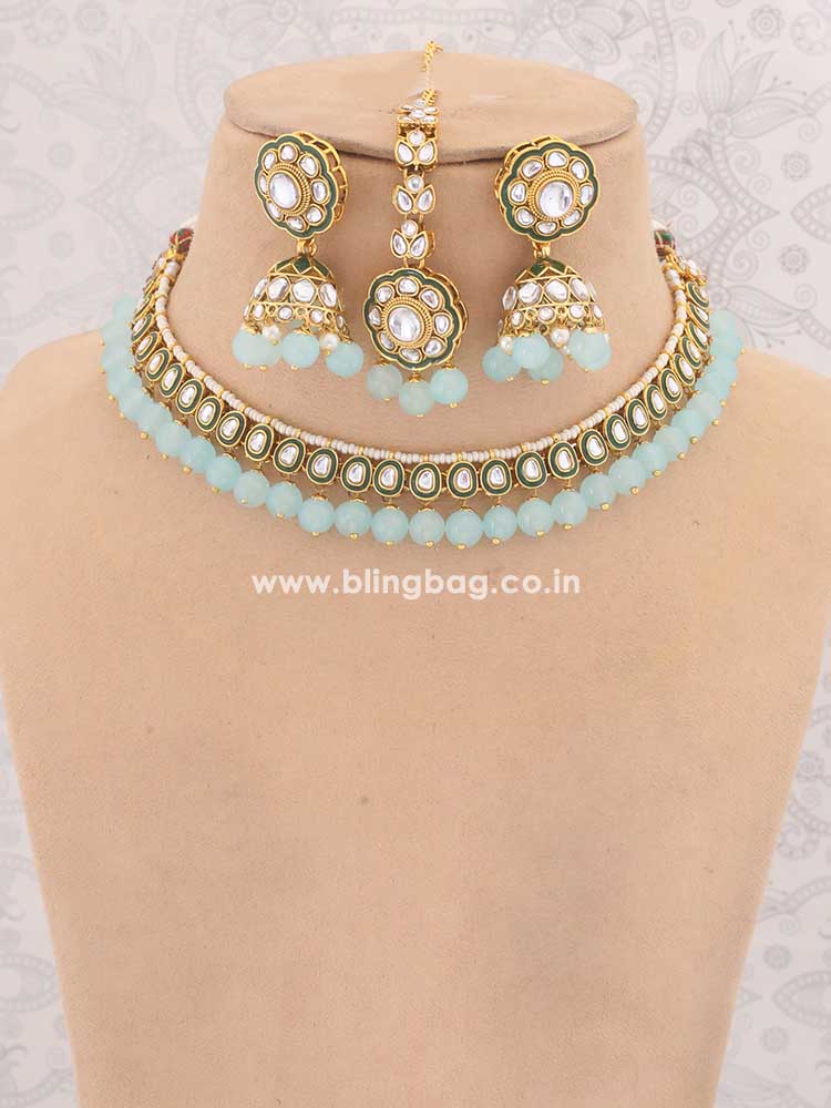 Turquoise Amala Kundan Jewellery Set