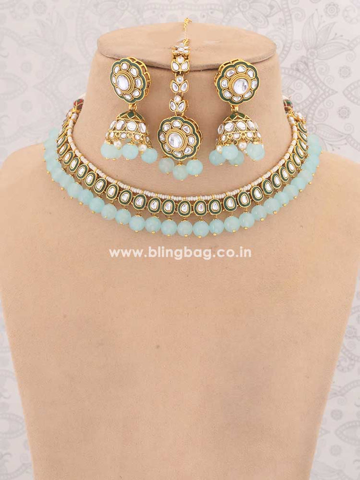 Turquoise Amala Kundan Jewellery Set