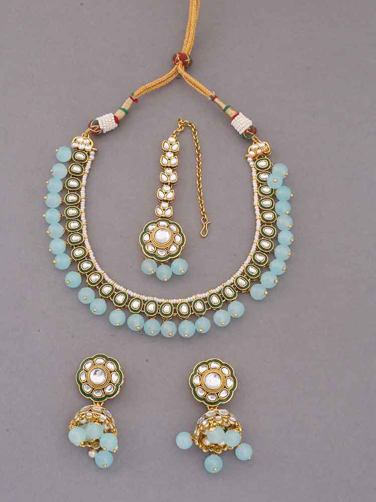 Turquoise Amala Kundan Jewellery Set