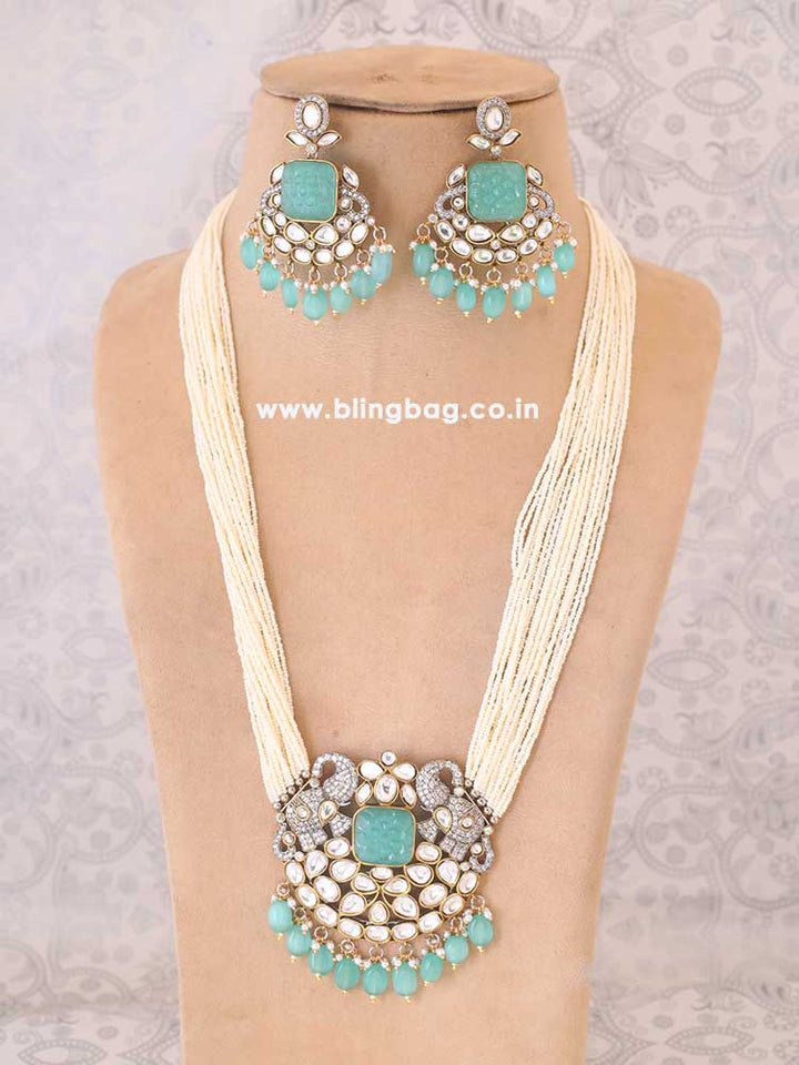 Turquoise Atharvani Kundan Jewellery Set