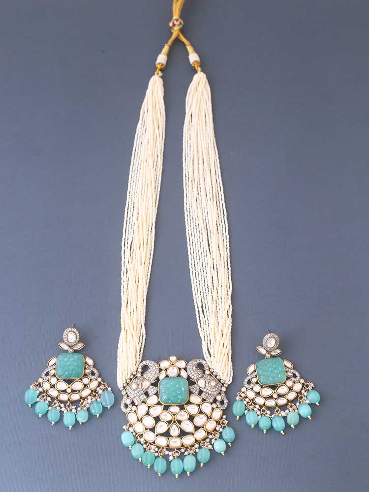 Turquoise Atharvani Kundan Jewellery Set