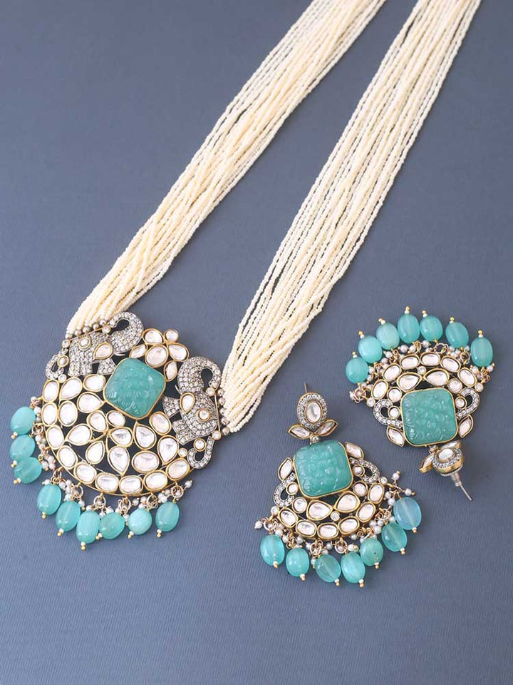 Turquoise Atharvani Kundan Jewellery Set